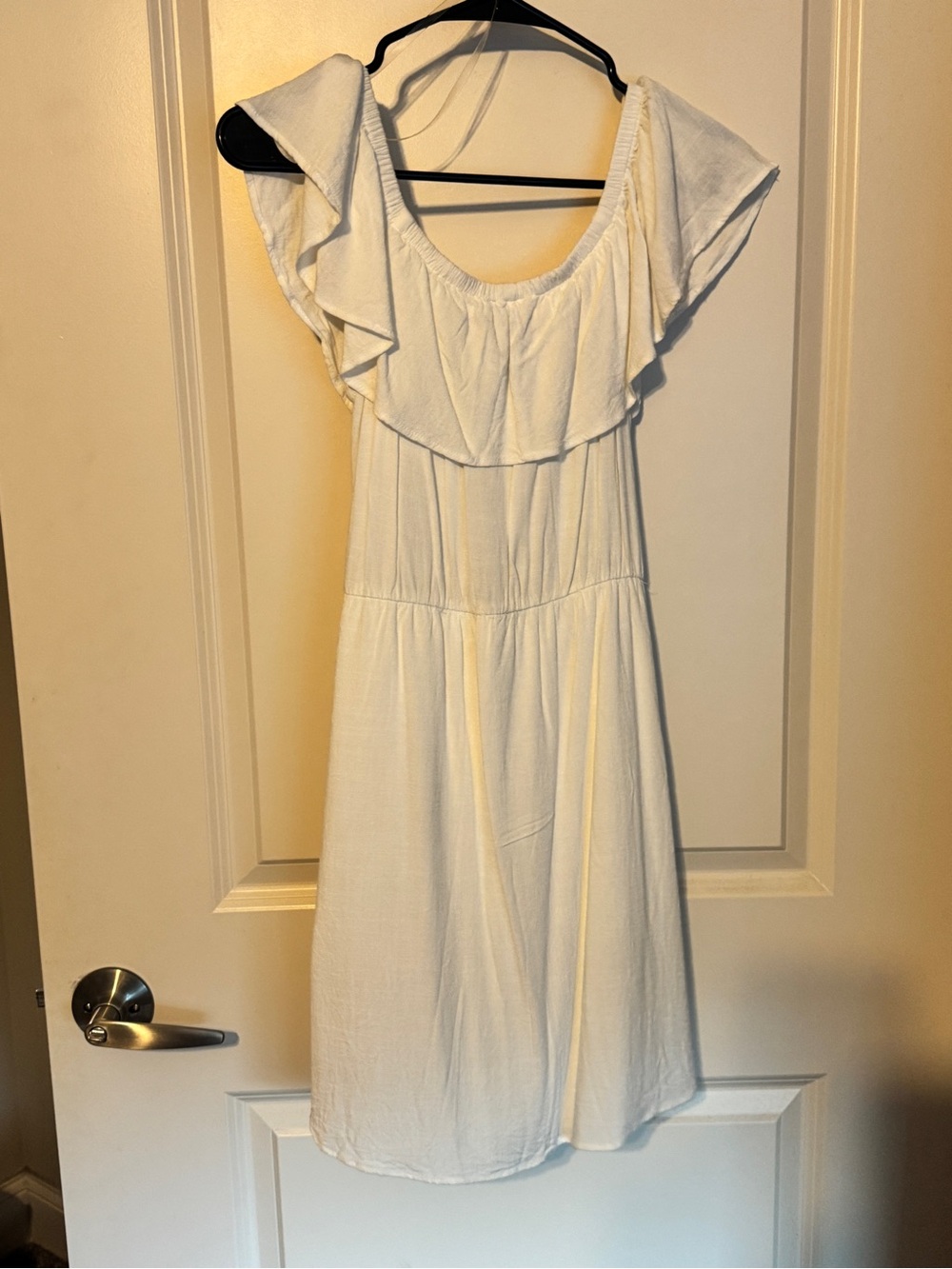 Button-Front White Ruffle Mini Dress - Picture 5 of 5